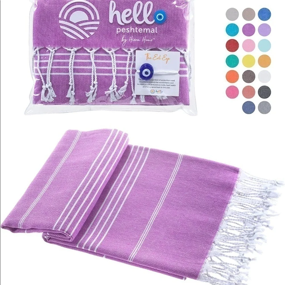 Brand New Peshtemal Turkish Beach Towel Prewashed 100% Cotton, 39”x71” Purple